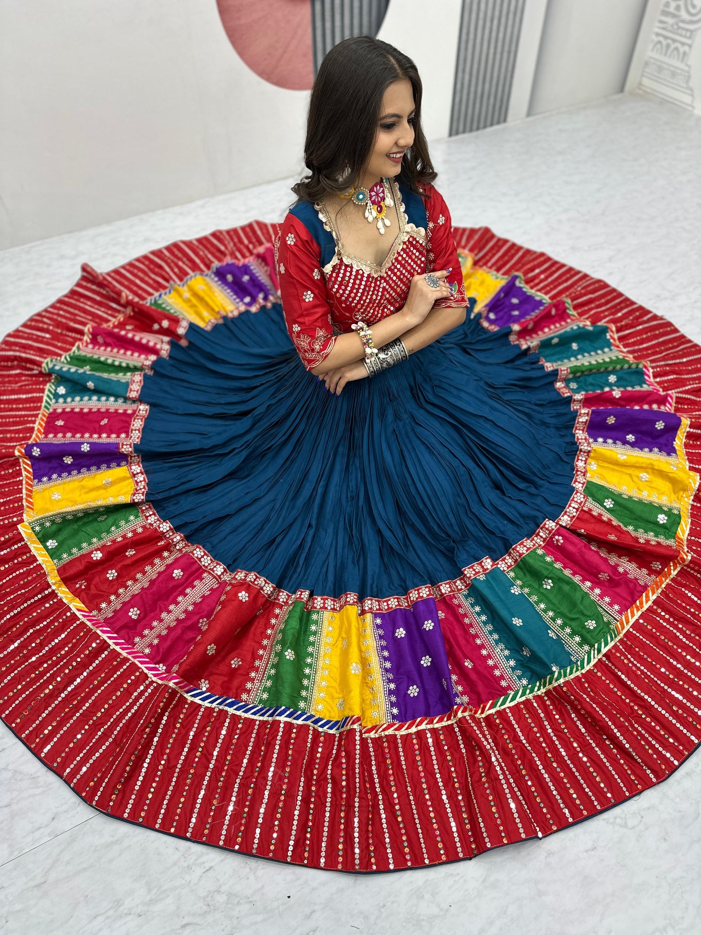Ravishing Rama Navratri Special Pure Cotton Lehenga Choli ( MAS_TP_254_Rama )