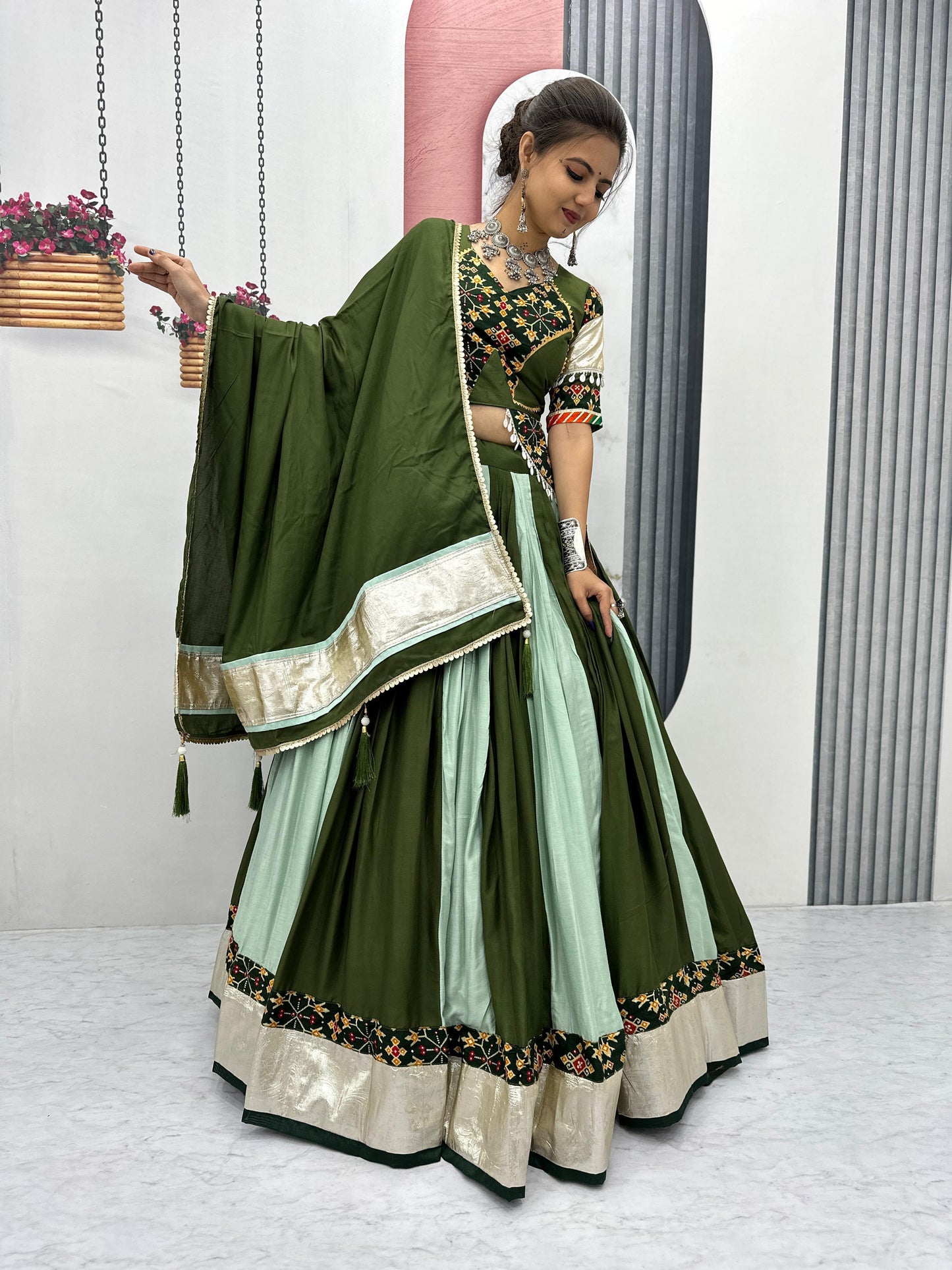 Delightful Mehendi Navratri Special Pure Cotton Lehenga Choli ( MAS_TP_262_Mehendi )