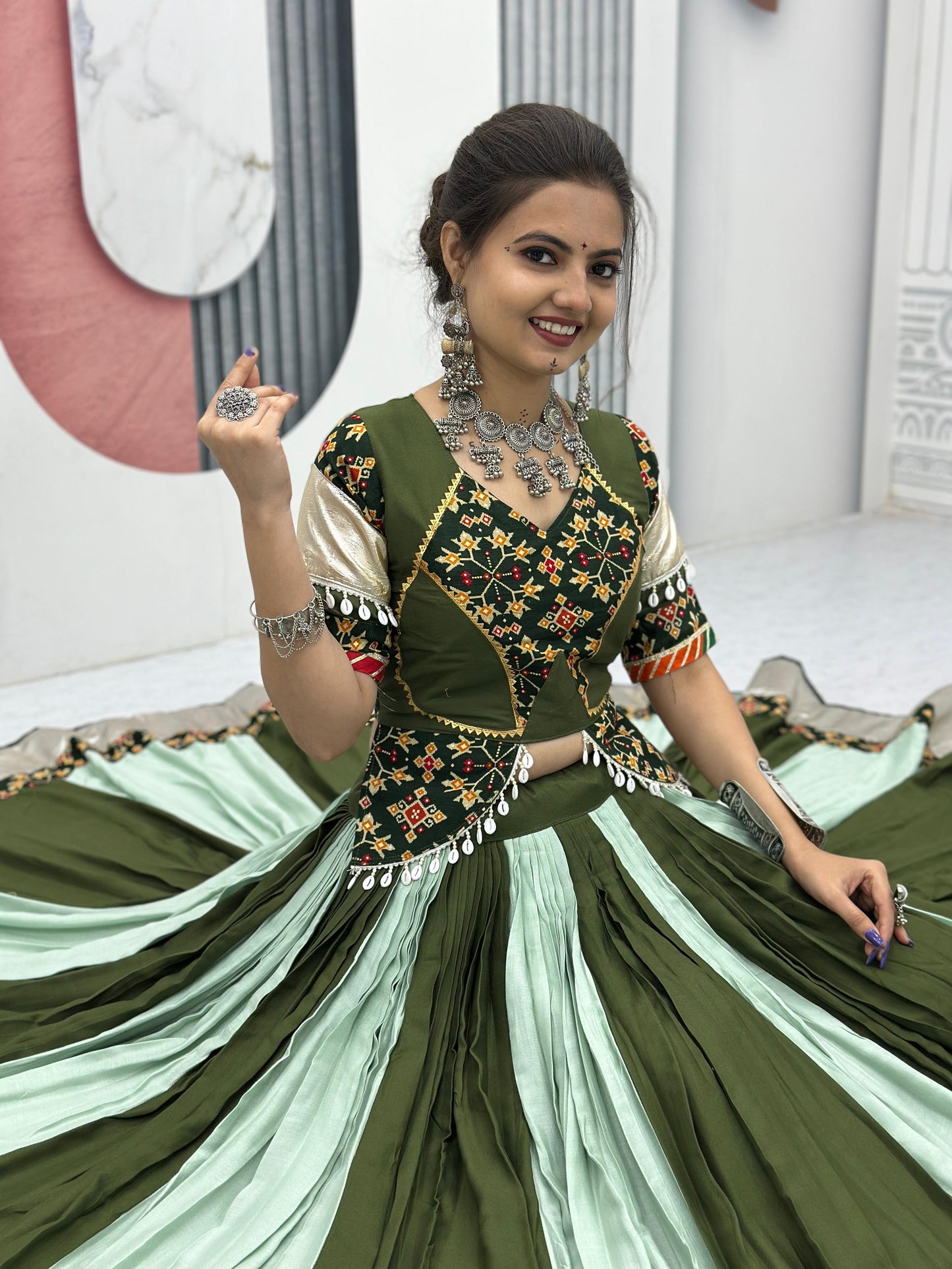 Delightful Mehendi Navratri Special Pure Cotton Lehenga Choli ( MAS_TP_262_Mehendi )