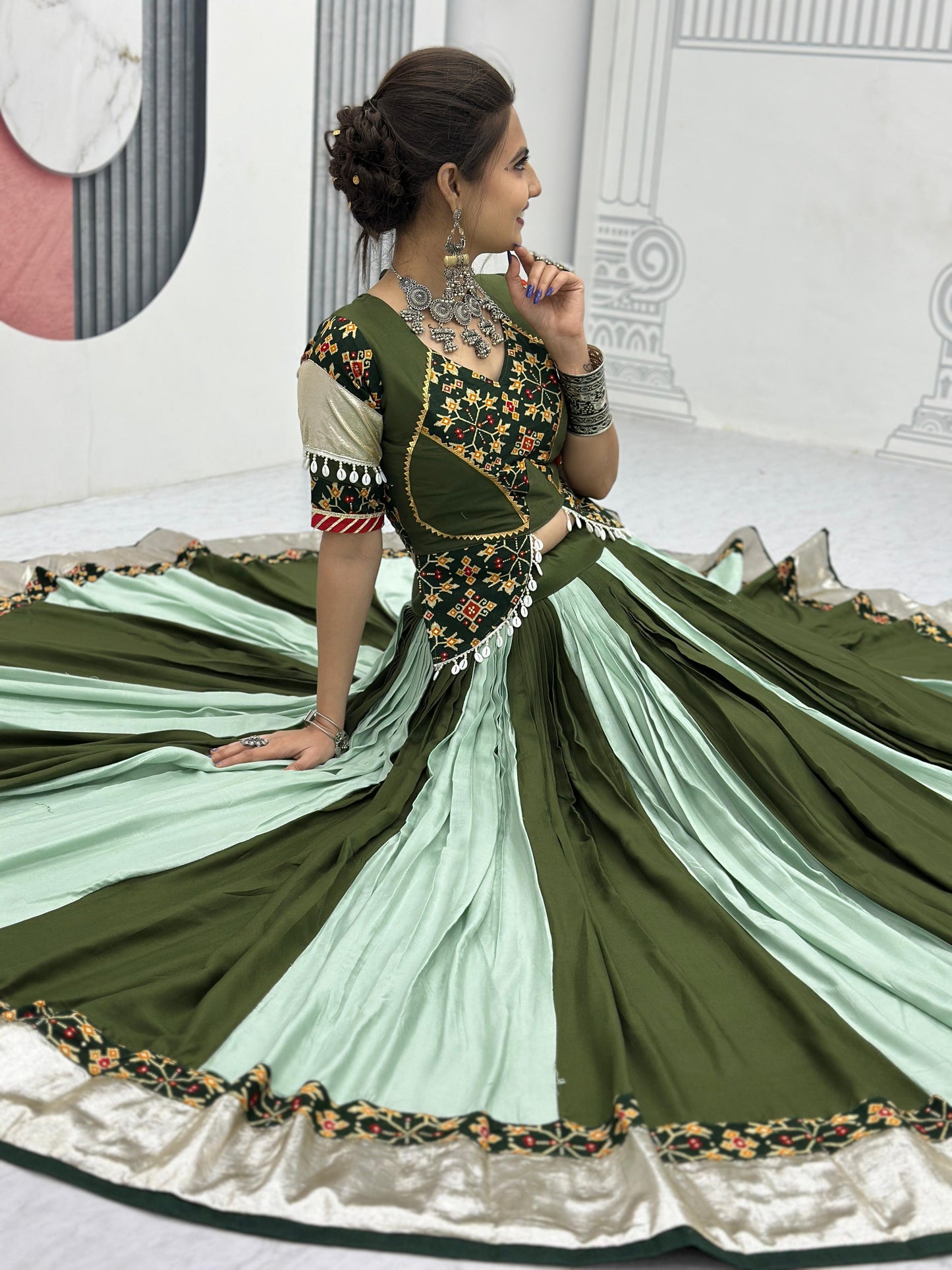 Delightful Mehendi Navratri Special Pure Cotton Lehenga Choli ( MAS_TP_262_Mehendi )