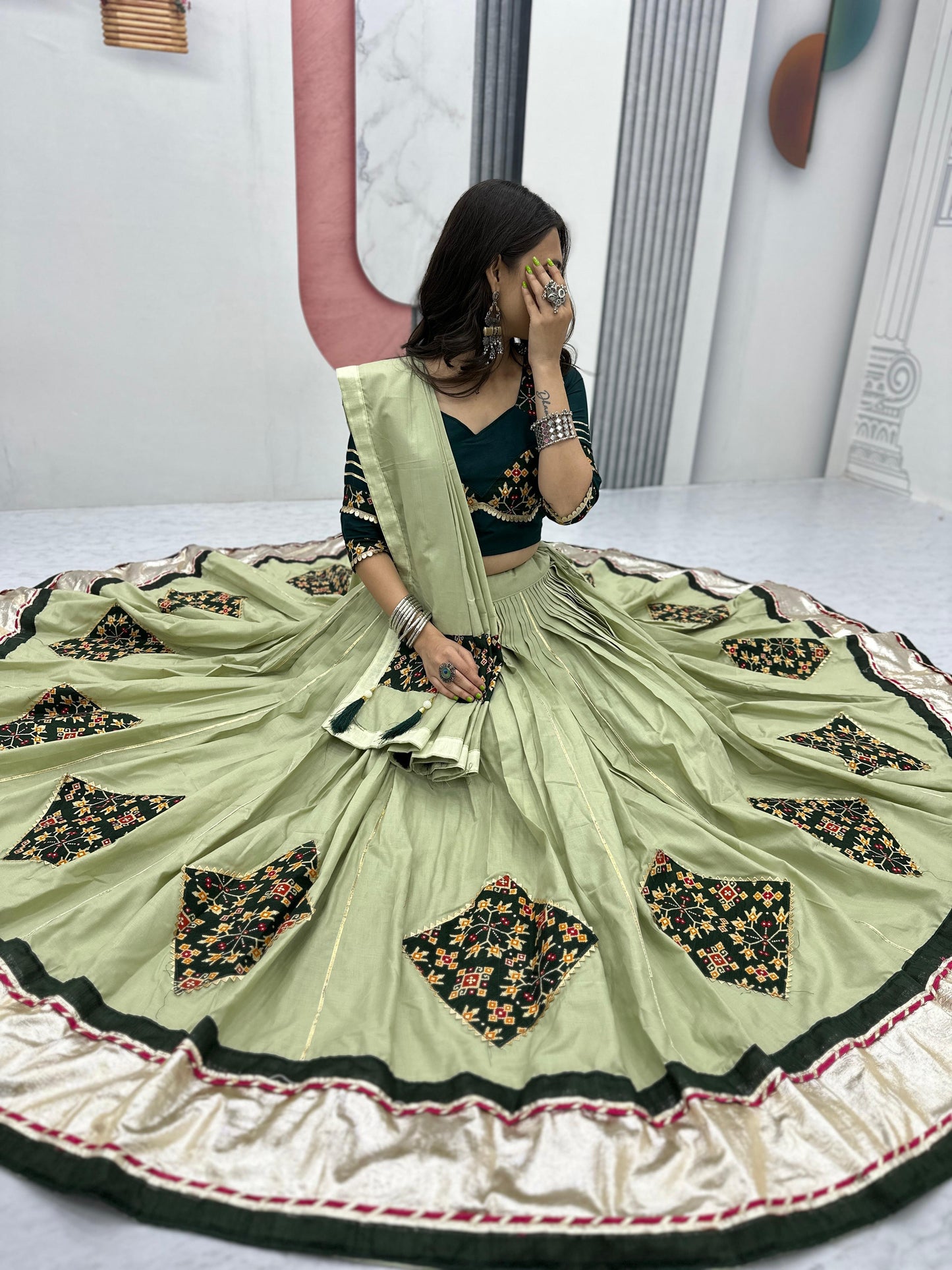 Admiring Navratri Special Pure Cotton Lehenga Choli With Full Flair ( MAS_TP_268_Green )