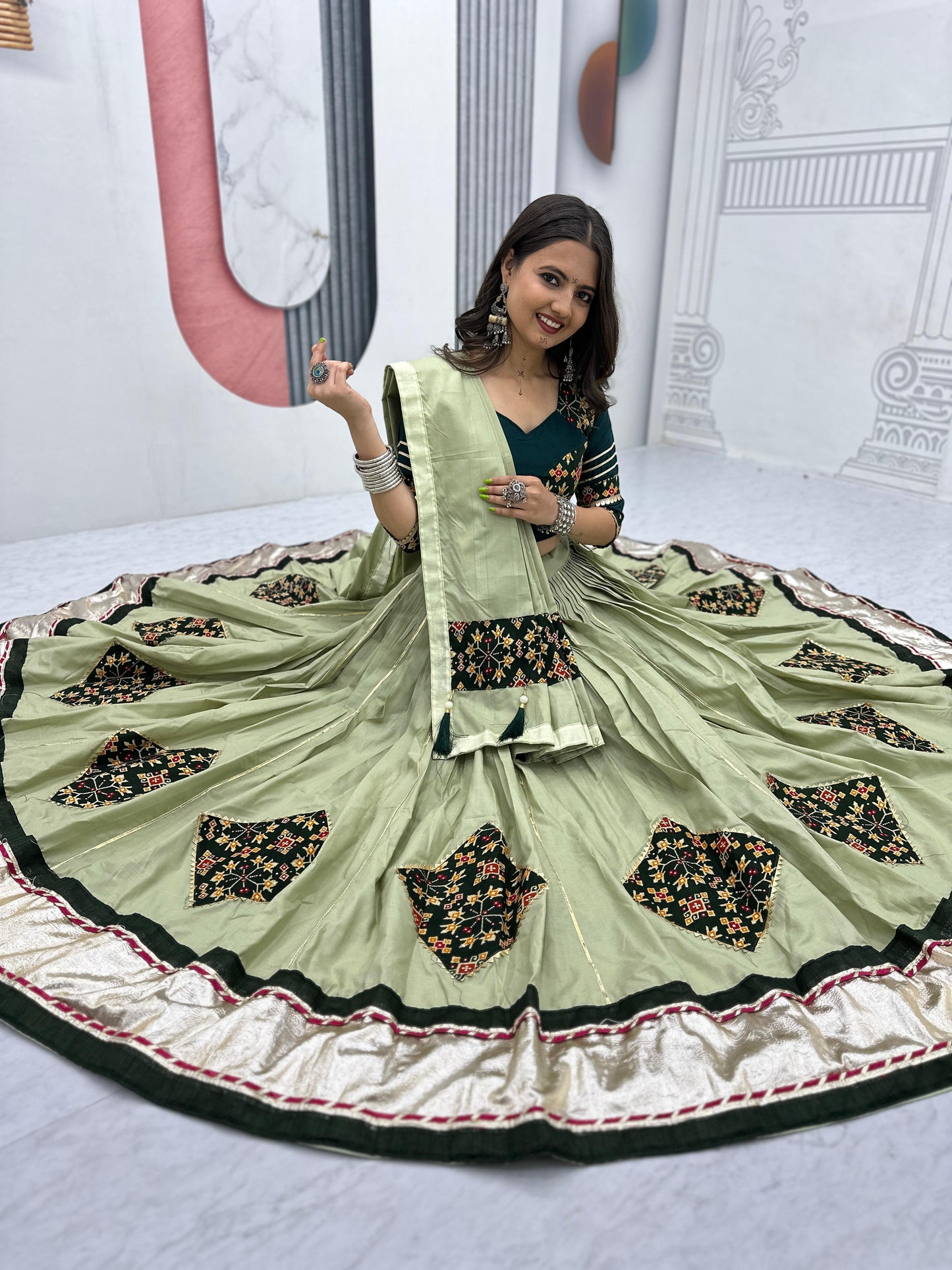 Admiring Navratri Special Pure Cotton Lehenga Choli With Full Flair ( MAS_TP_268_Green )