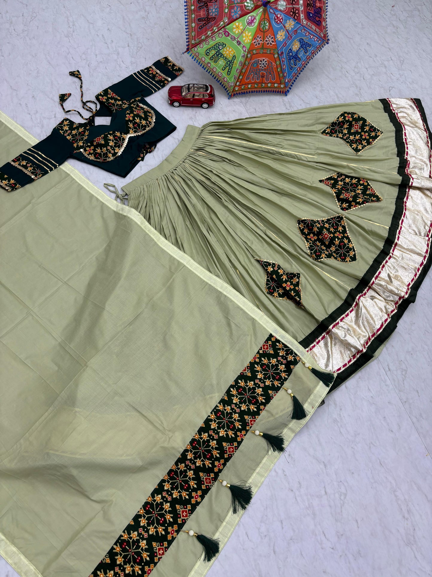Admiring Navratri Special Pure Cotton Lehenga Choli With Full Flair ( MAS_TP_268_Green )