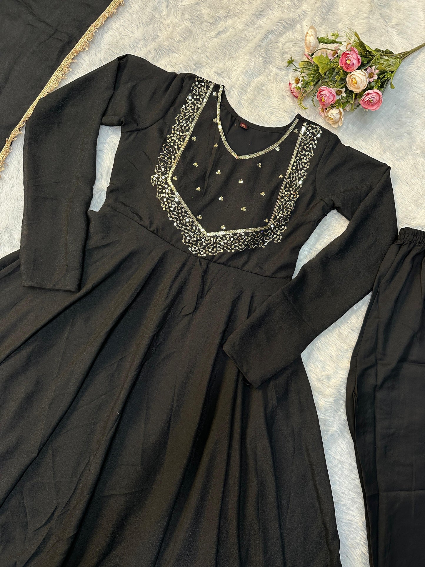 Glamourous Party Wear Anarkali Suit With Embroidery Work (MAS_VLM_238_Black)