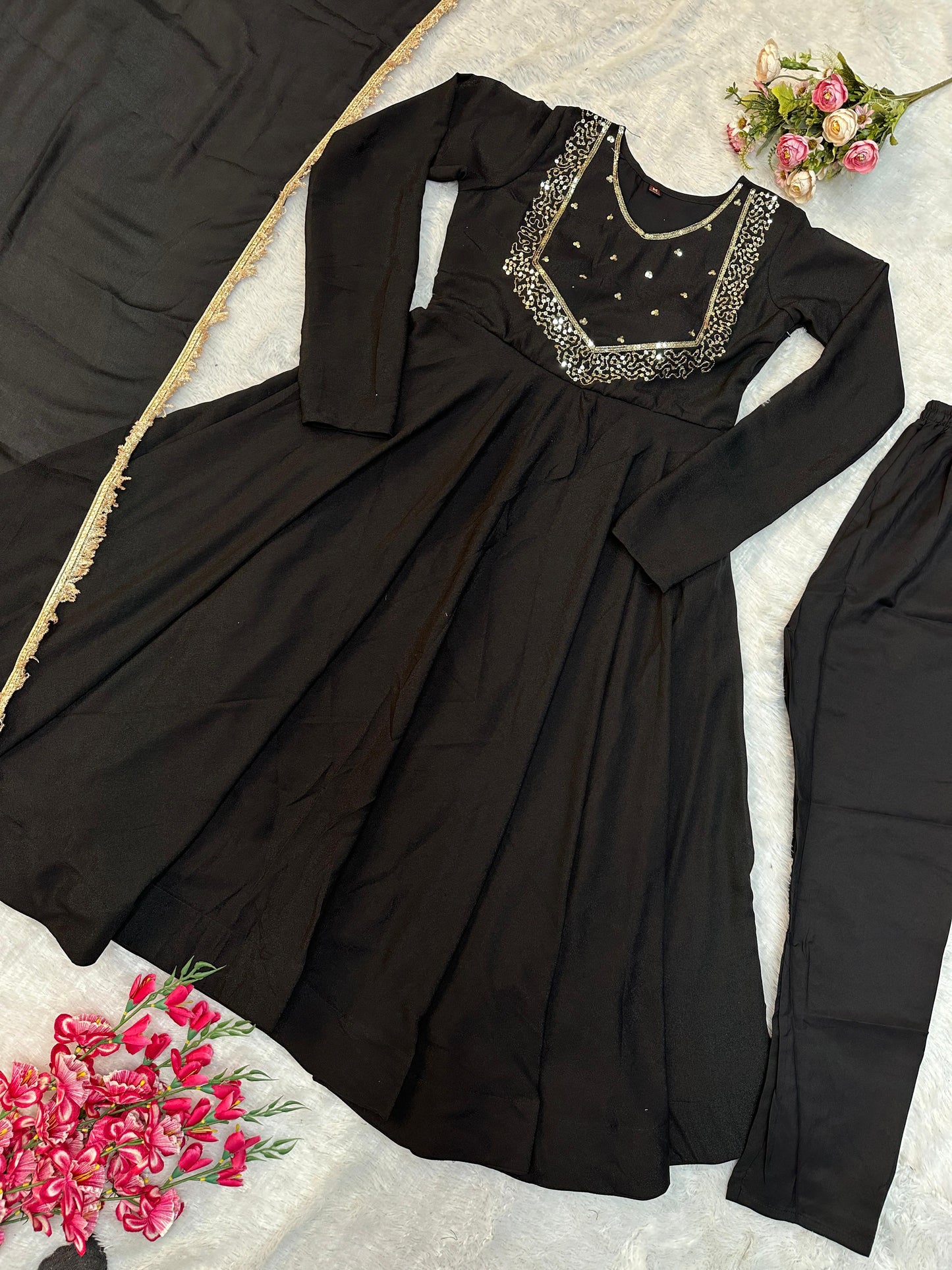 Glamourous Party Wear Anarkali Suit With Embroidery Work (MAS_VLM_238_Black)