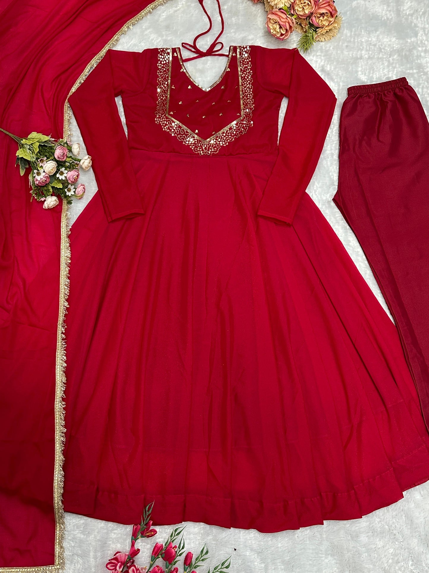 Charming Party Wear Anarkali Suit With Embroidery Work (MAS_VLM_238_Red)