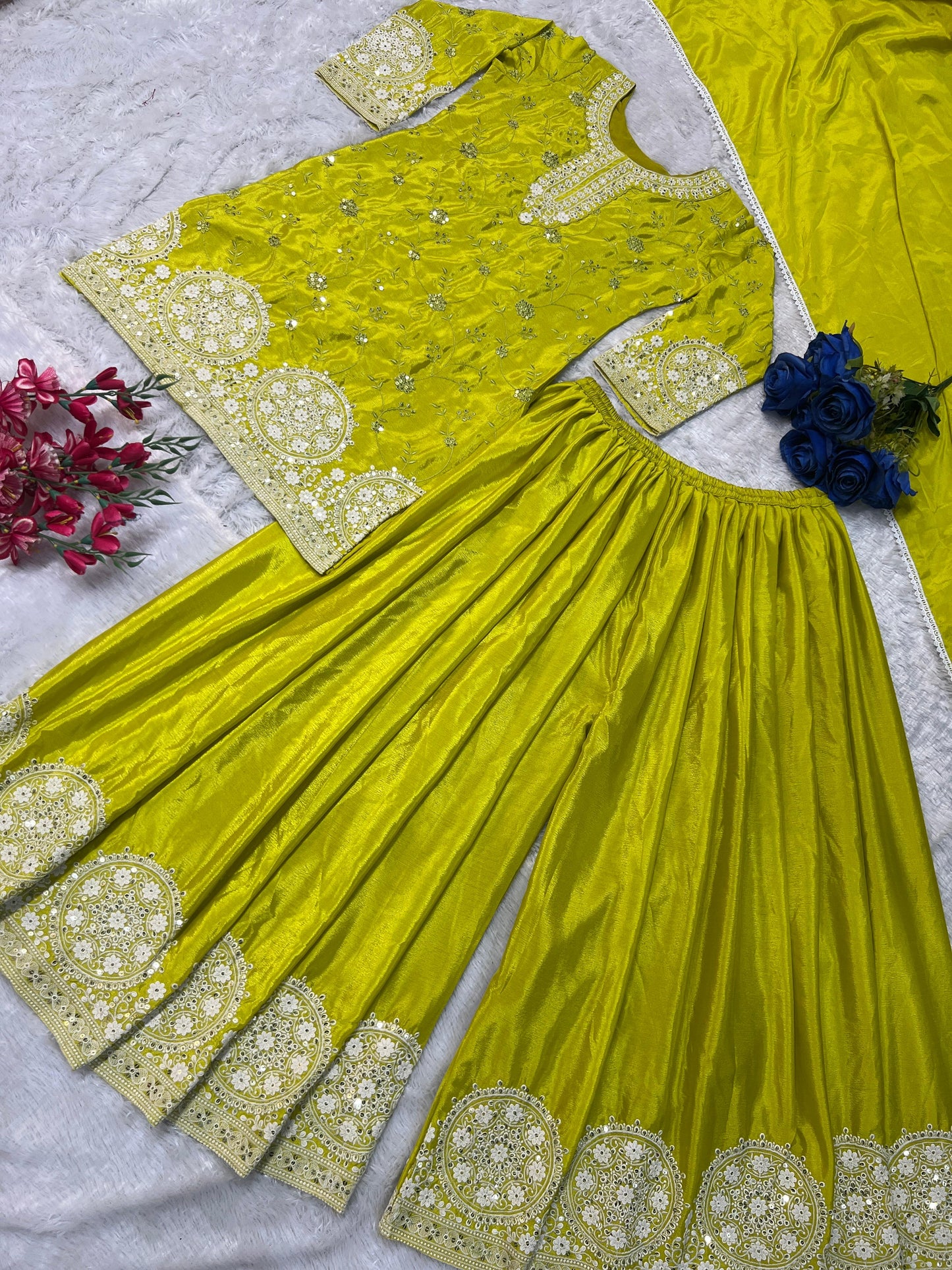 Exclusive Chinon Silk Sharara Suit With Heavy Embroidery Work (MAS_VLM_263)