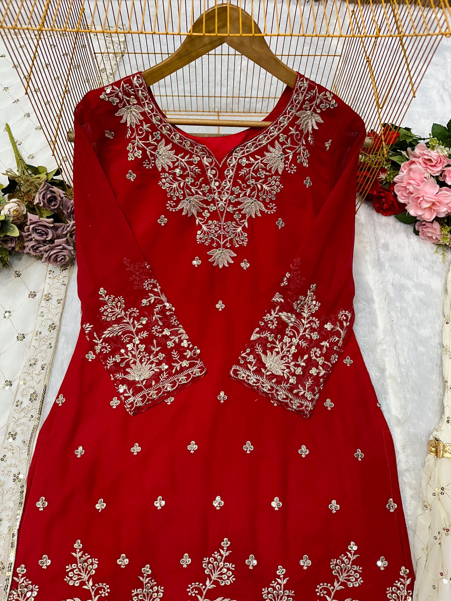 Gorgeous Party Wear Sharara Suit Wth Heavy Embroidery work (MAS_VLM_264_Red)