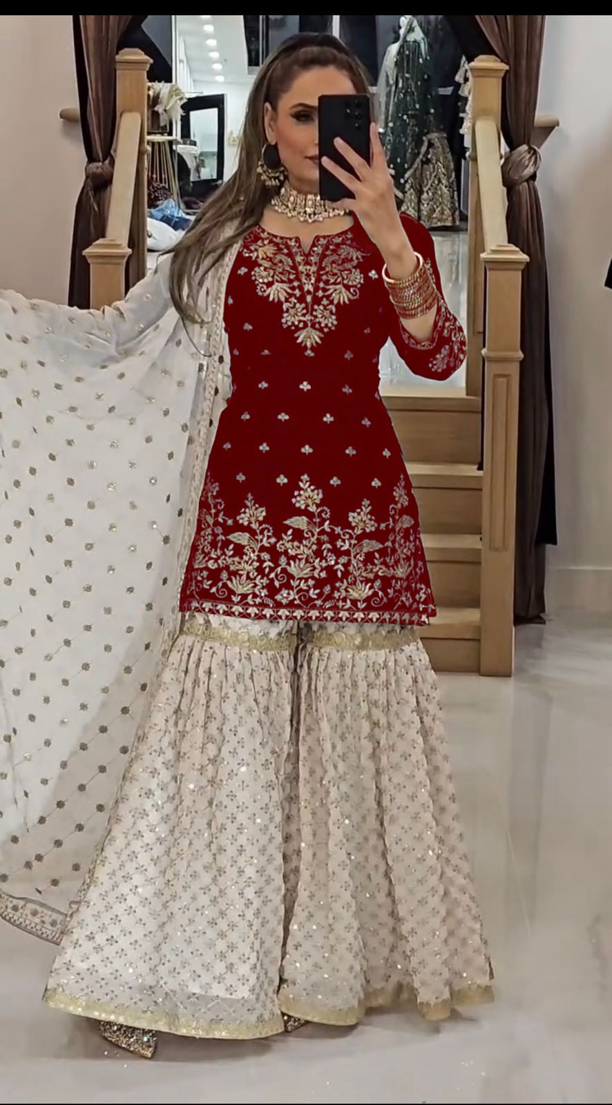 Gorgeous Party Wear Sharara Suit Wth Heavy Embroidery work (MAS_VLM_264_Red)