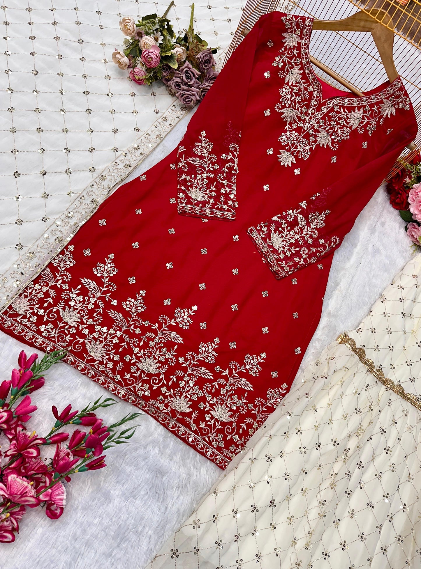 Gorgeous Party Wear Sharara Suit Wth Heavy Embroidery work (MAS_VLM_264_Red)