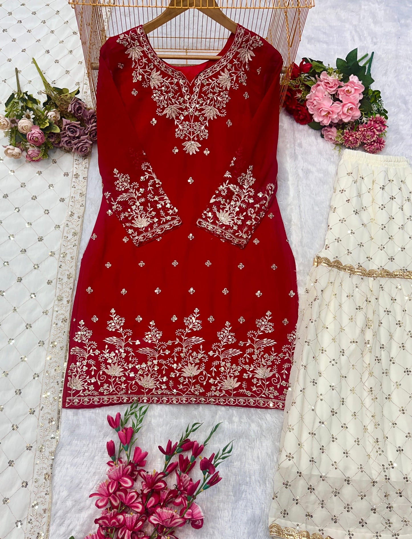 Gorgeous Party Wear Sharara Suit Wth Heavy Embroidery work (MAS_VLM_264_Red)