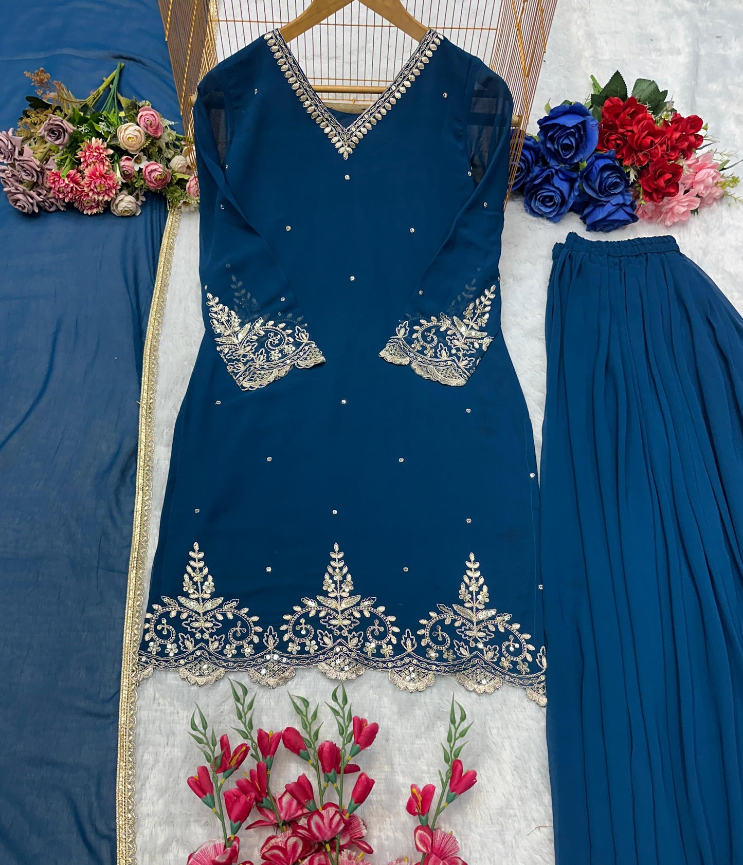 Royal Blue New Designer Plazzo Set With Fancy Dupatta And Embroidery Work ( MAS_VLM_274_Blue )