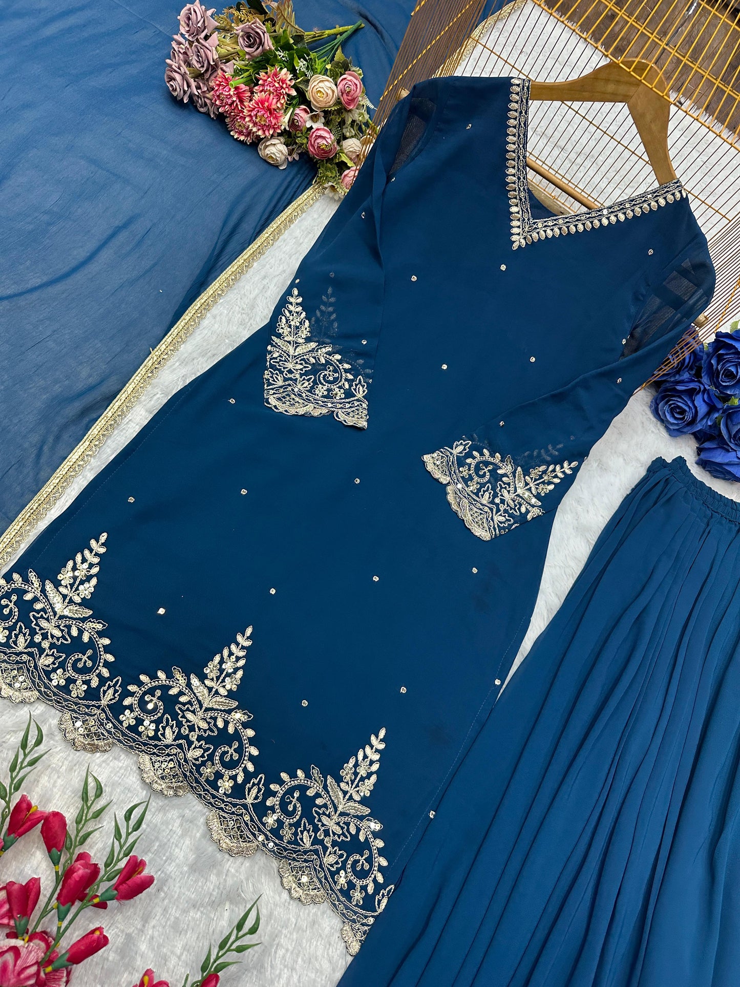 Royal Blue New Designer Plazzo Set With Fancy Dupatta And Embroidery Work ( MAS_VLM_274_Blue )