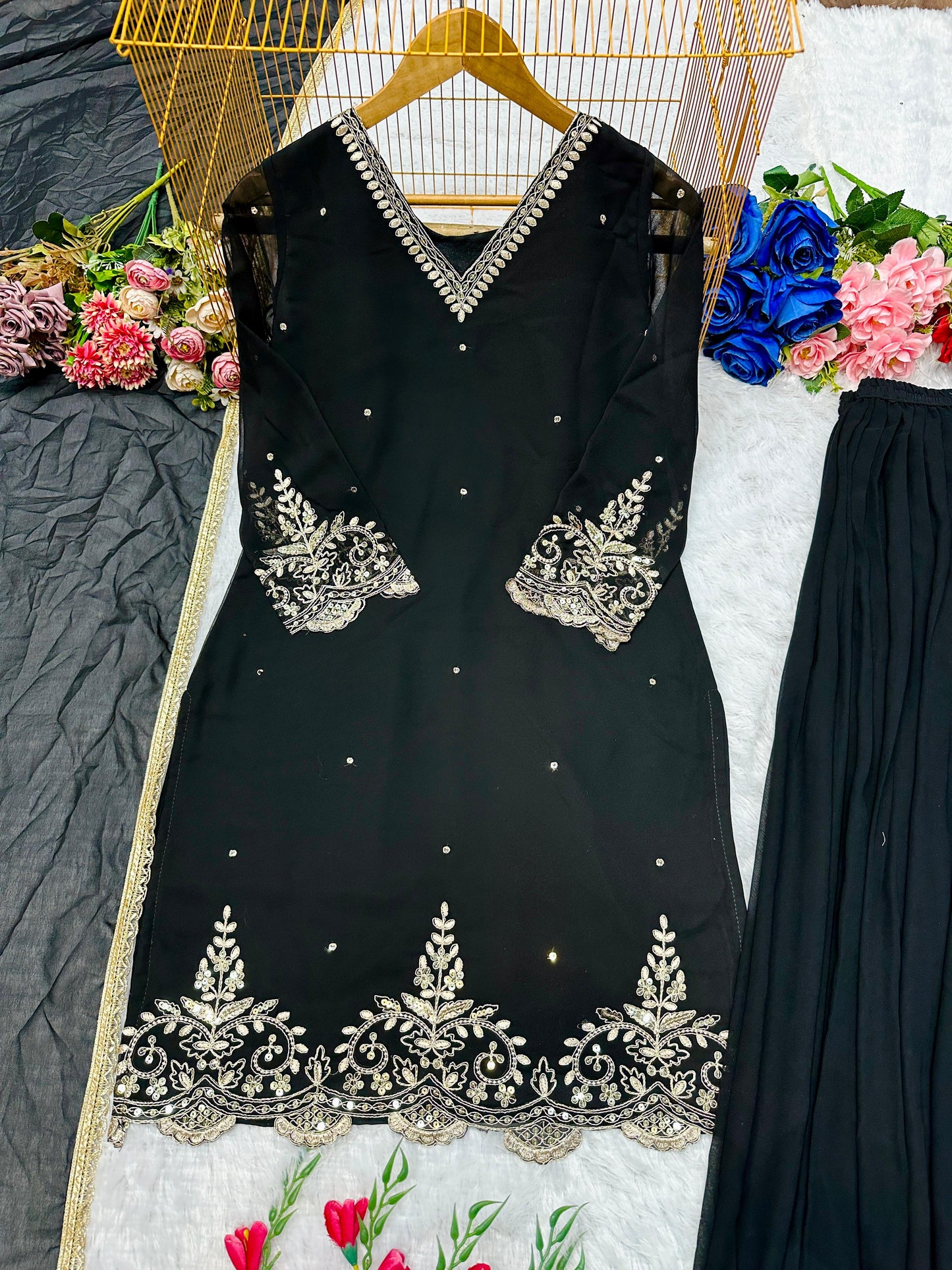 Classy Black New Designer Plazzo Set With Fancy Dupatta And Embroidery Work ( MAS_VLM_274_Black )