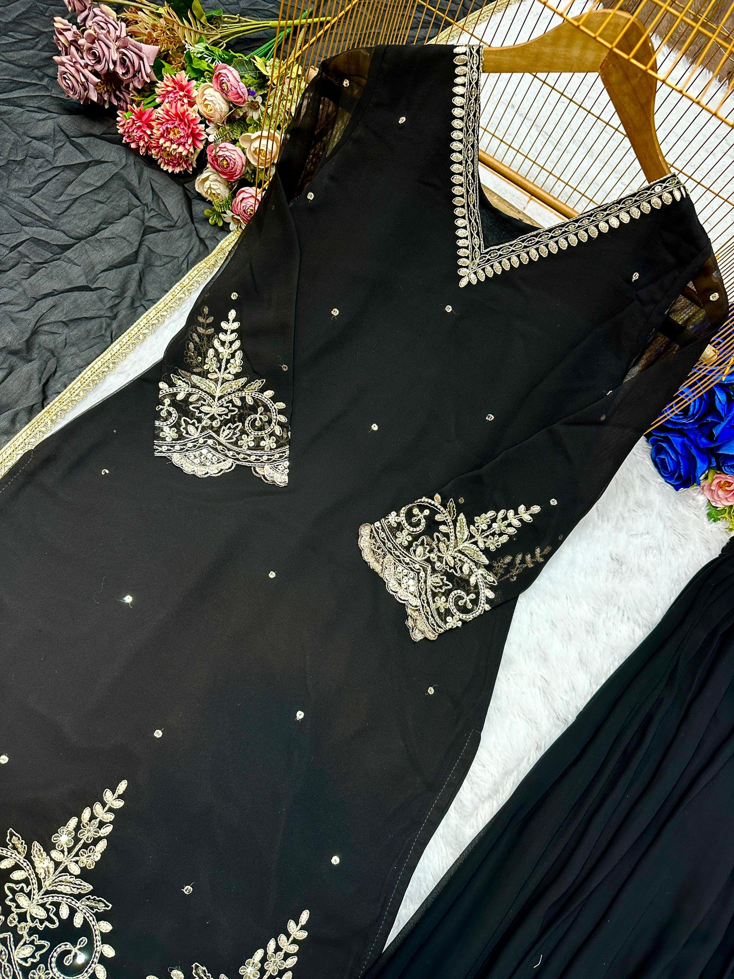 Classy Black New Designer Plazzo Set With Fancy Dupatta And Embroidery Work ( MAS_VLM_274_Black )