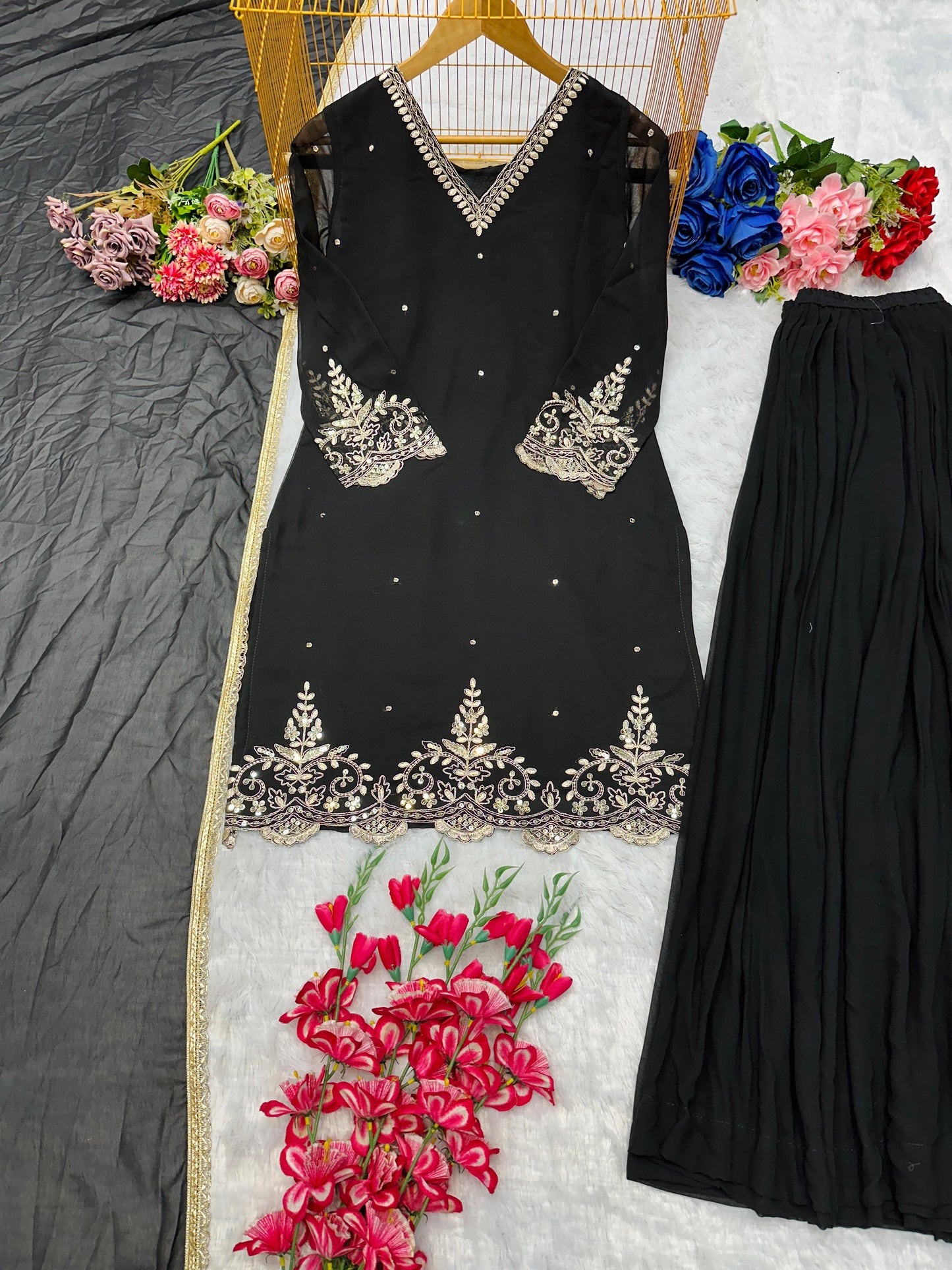 Classy Black New Designer Plazzo Set With Fancy Dupatta And Embroidery Work ( MAS_VLM_274_Black )