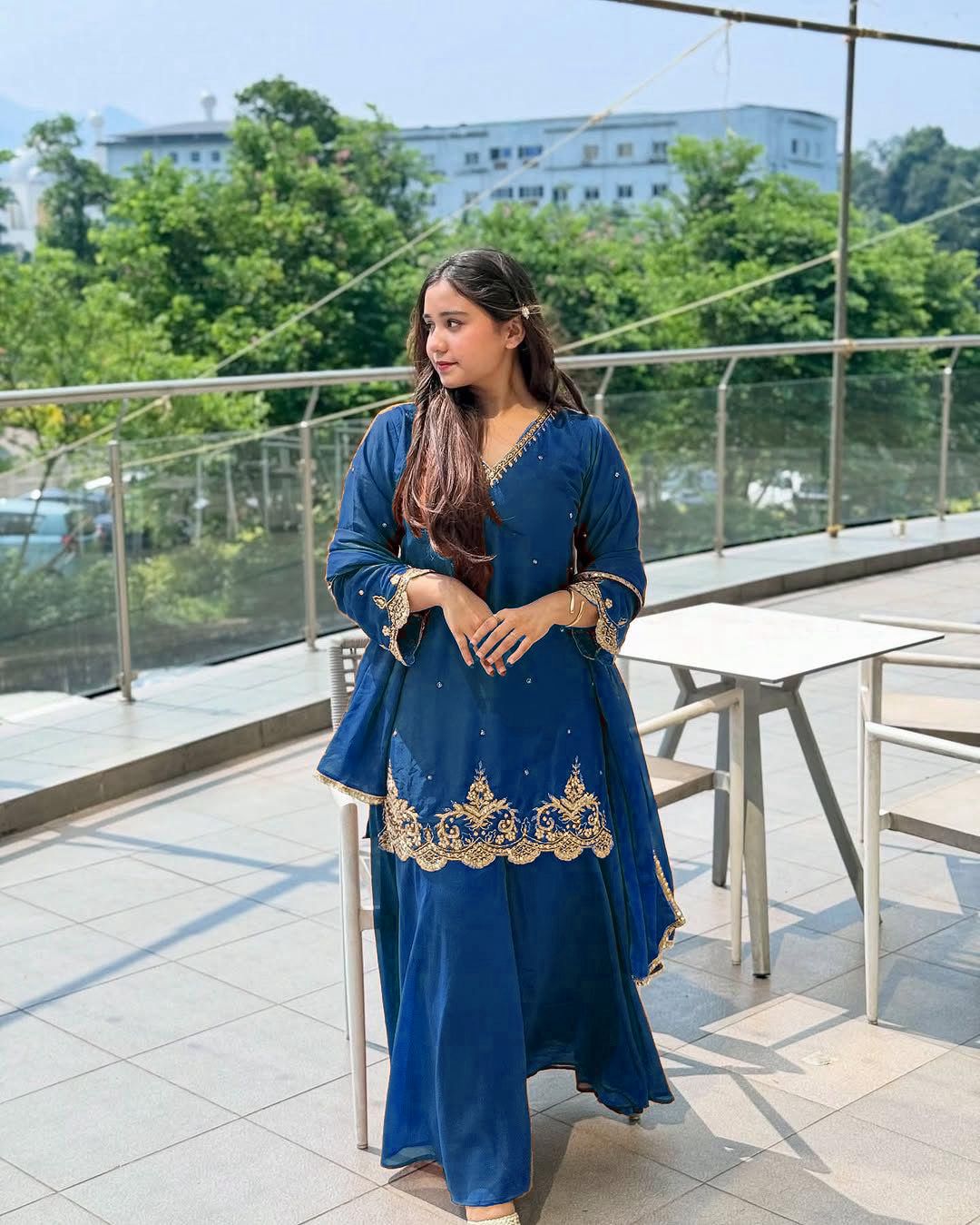 Royal Blue New Designer Plazzo Set With Fancy Dupatta And Embroidery Work ( MAS_VLM_274_Blue )