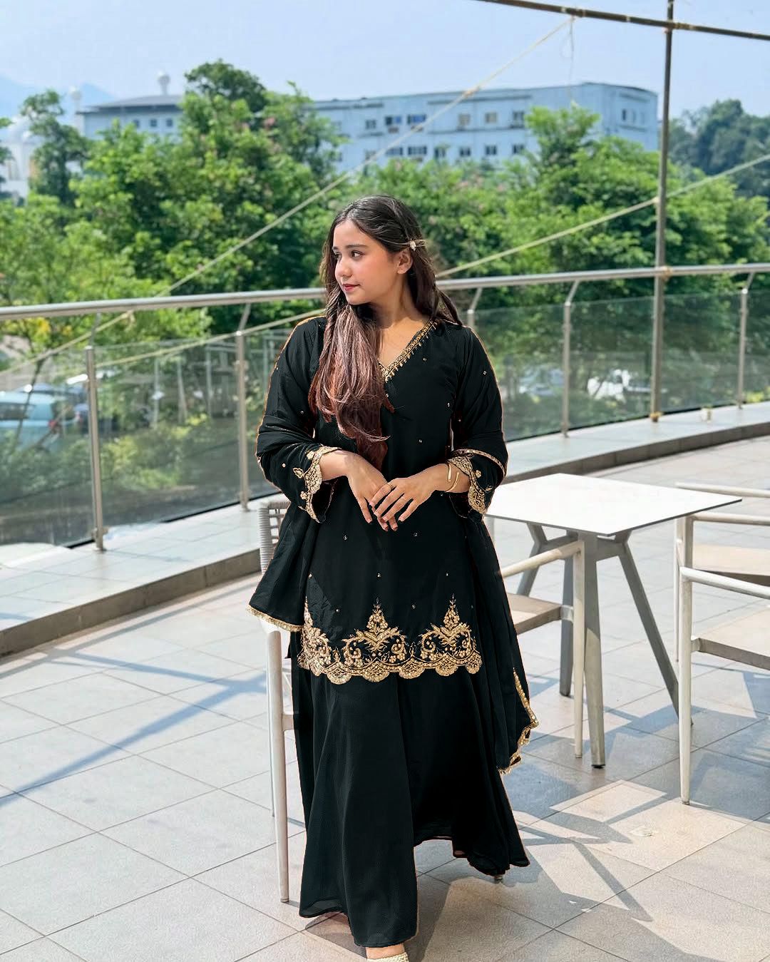 Classy Black New Designer Plazzo Set With Fancy Dupatta And Embroidery Work ( MAS_VLM_274_Black )