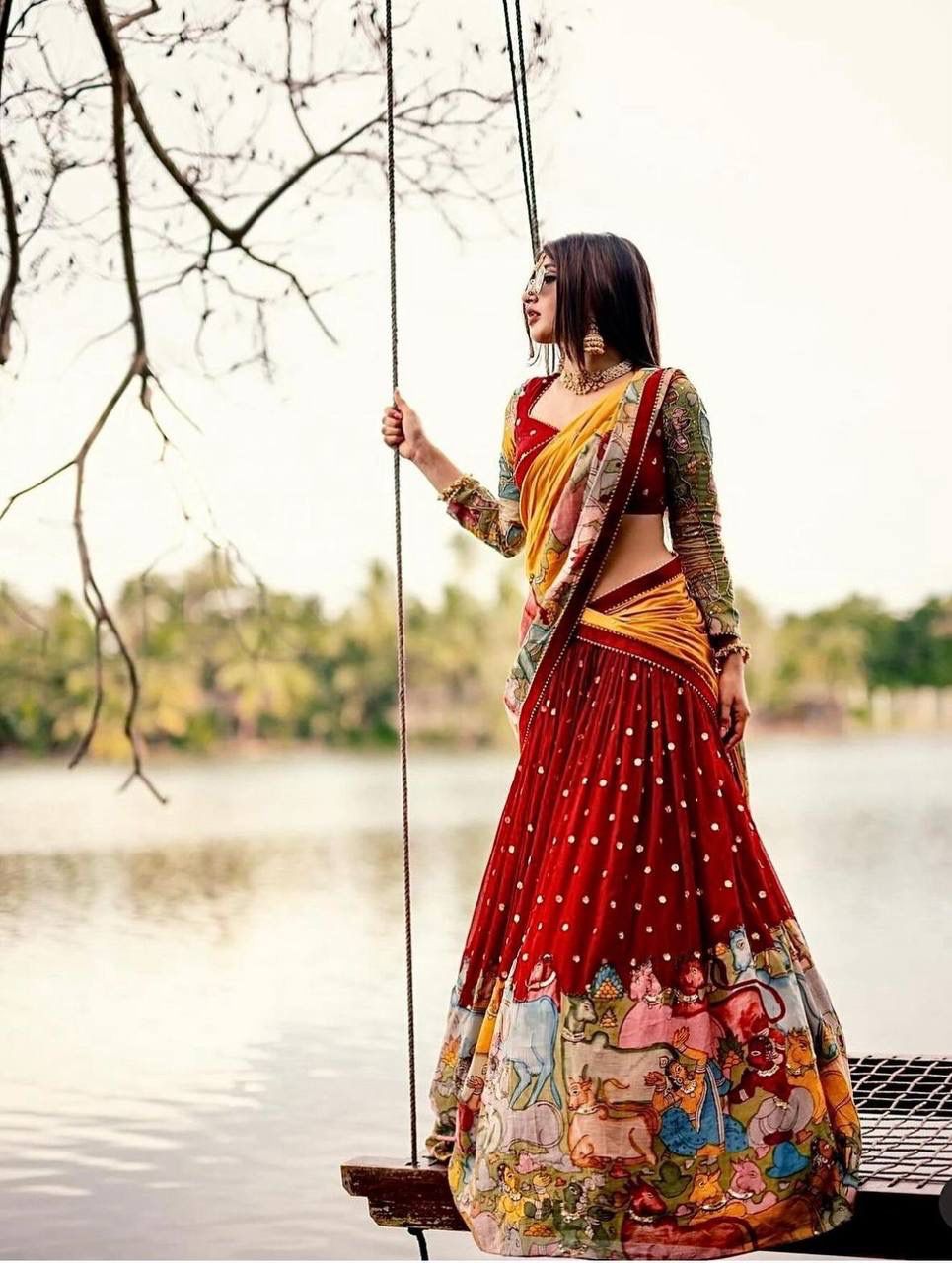 Demanding Red Timeless Kalamkari Print Lehenga Choli With Dupatta Sex ( MAS_TP_327 )