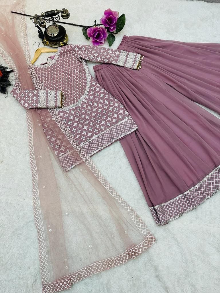 Classy Embroidery Double Sequence Sharara Suit ( MAS_ZB_5001 )