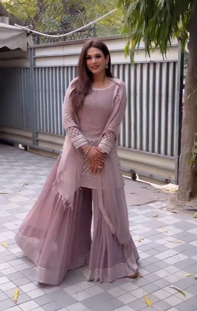Classy Embroidery Double Sequence Sharara Suit ( MAS_ZB_5001 )