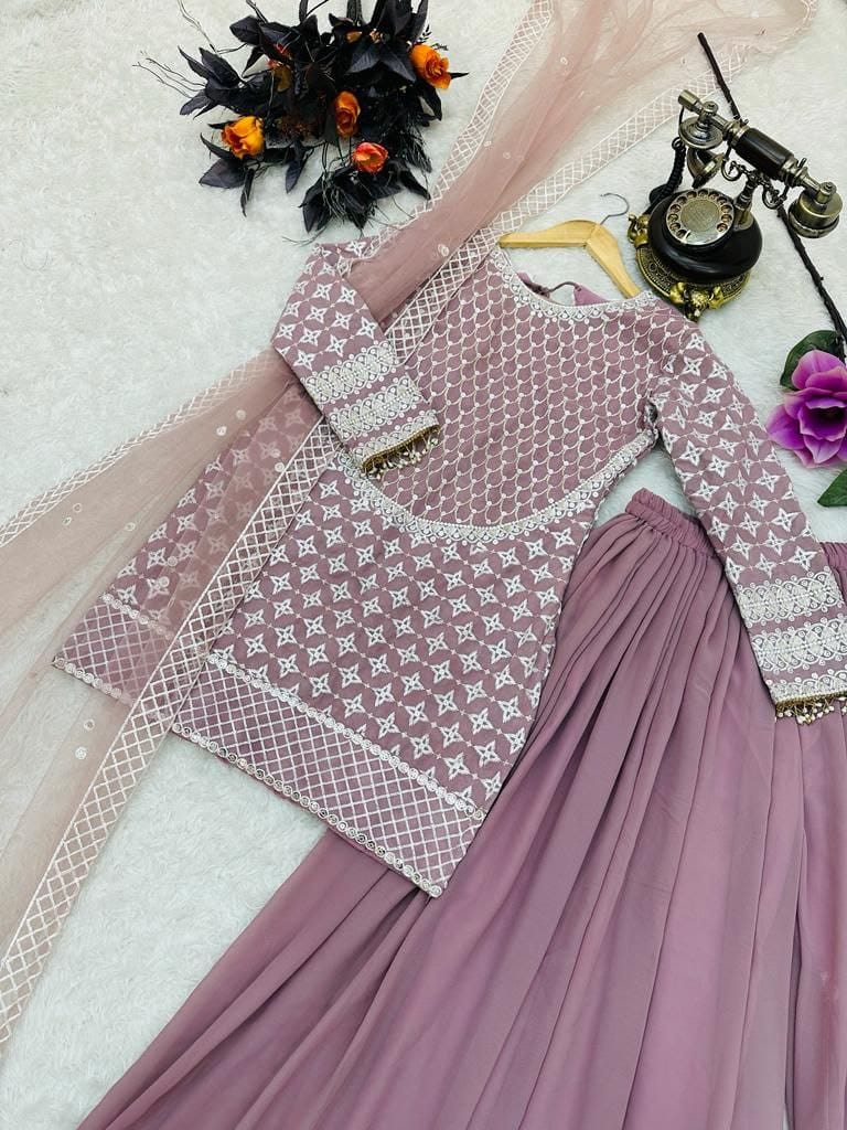 Classy Embroidery Double Sequence Sharara Suit ( MAS_ZB_5001 )