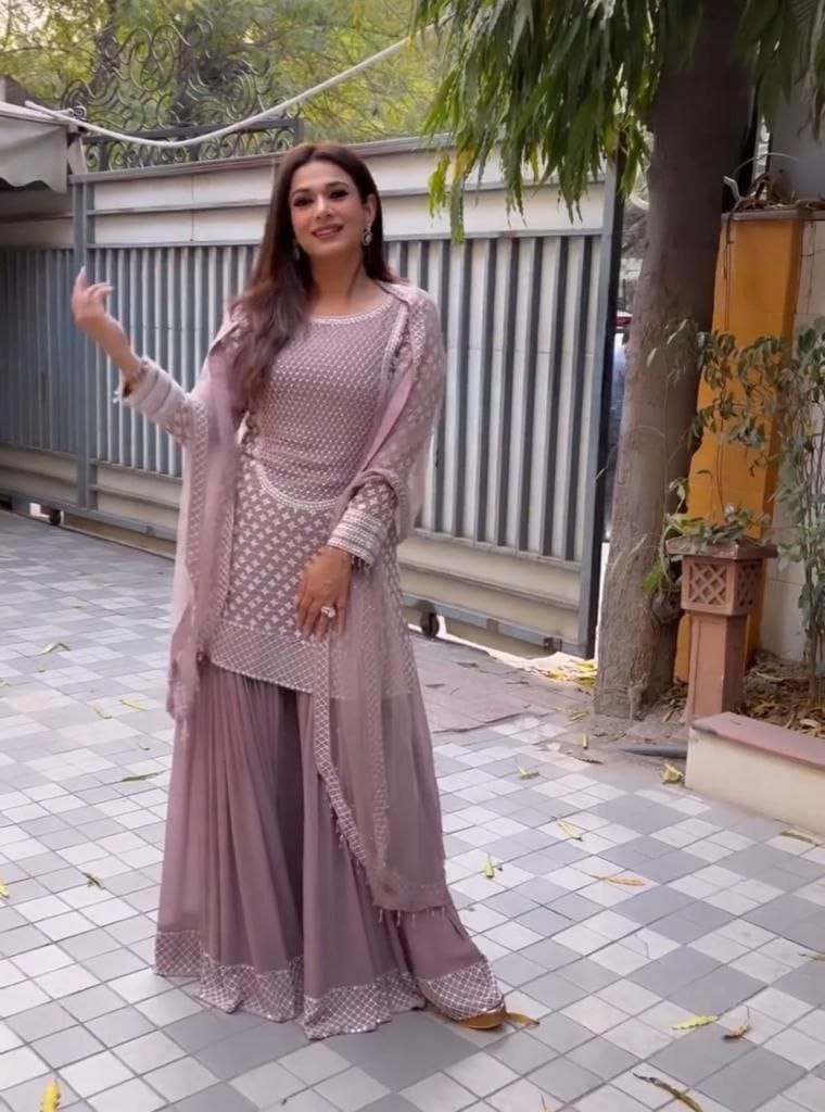 Classy Embroidery Double Sequence Sharara Suit ( MAS_ZB_5001 )