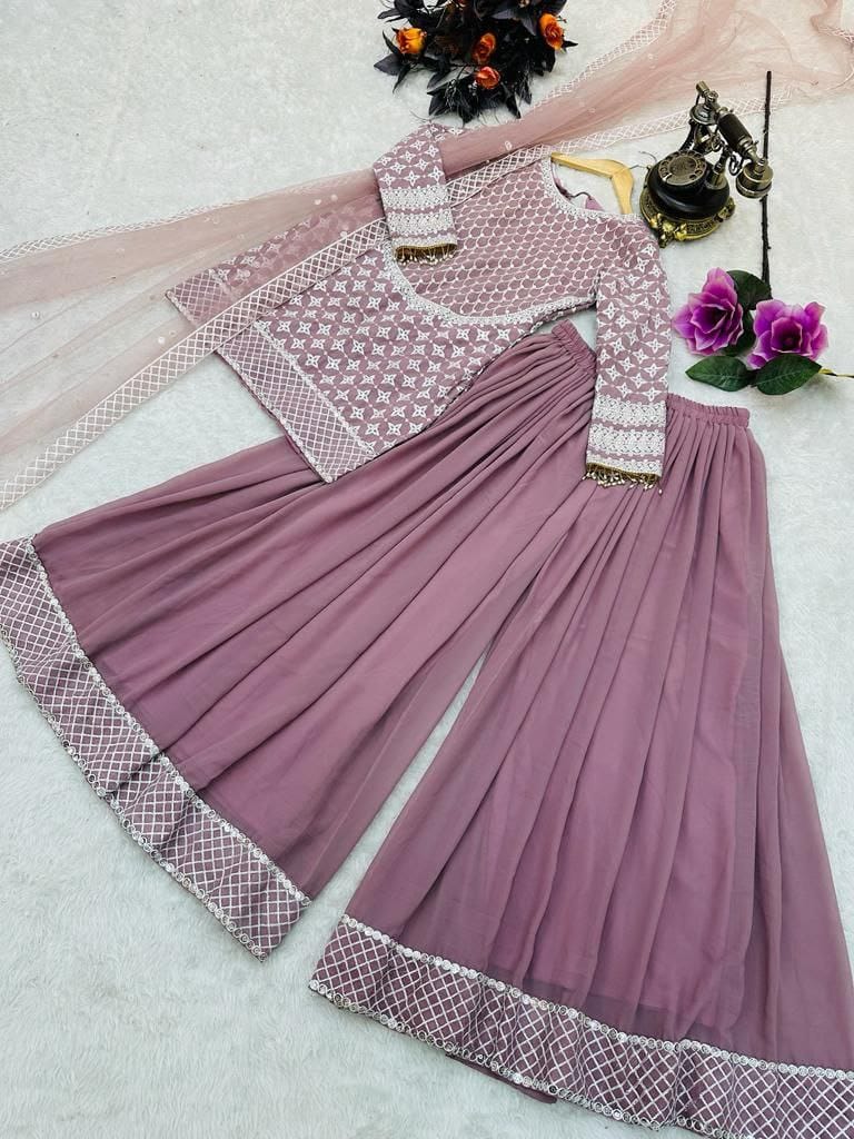 Classy Embroidery Double Sequence Sharara Suit ( MAS_ZB_5001 )