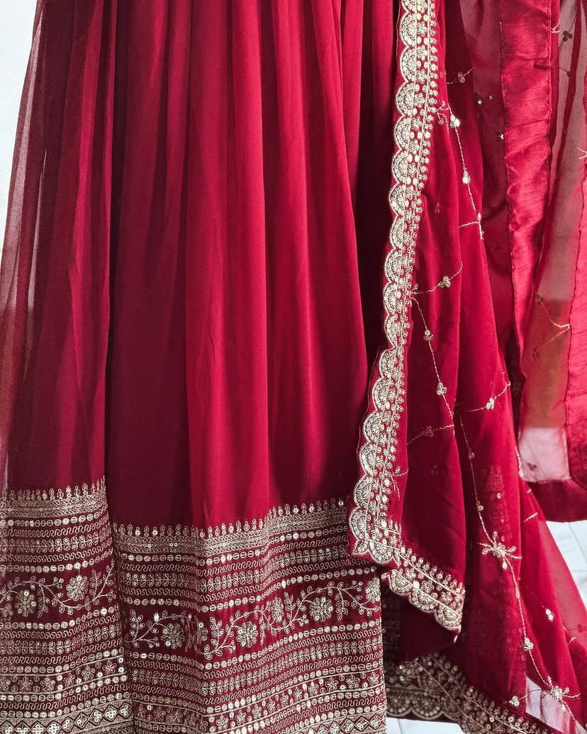 Admiring Maroon Party Wear Gown & Dupatta Set With Sequence Embroidery Work ( MAS_ZB_5044 )