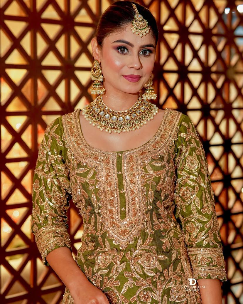 Pretty Sharara & Dupatta Set With Cording Sequence Embroidery Work ( MAS_ZD_10095_Mehendi )