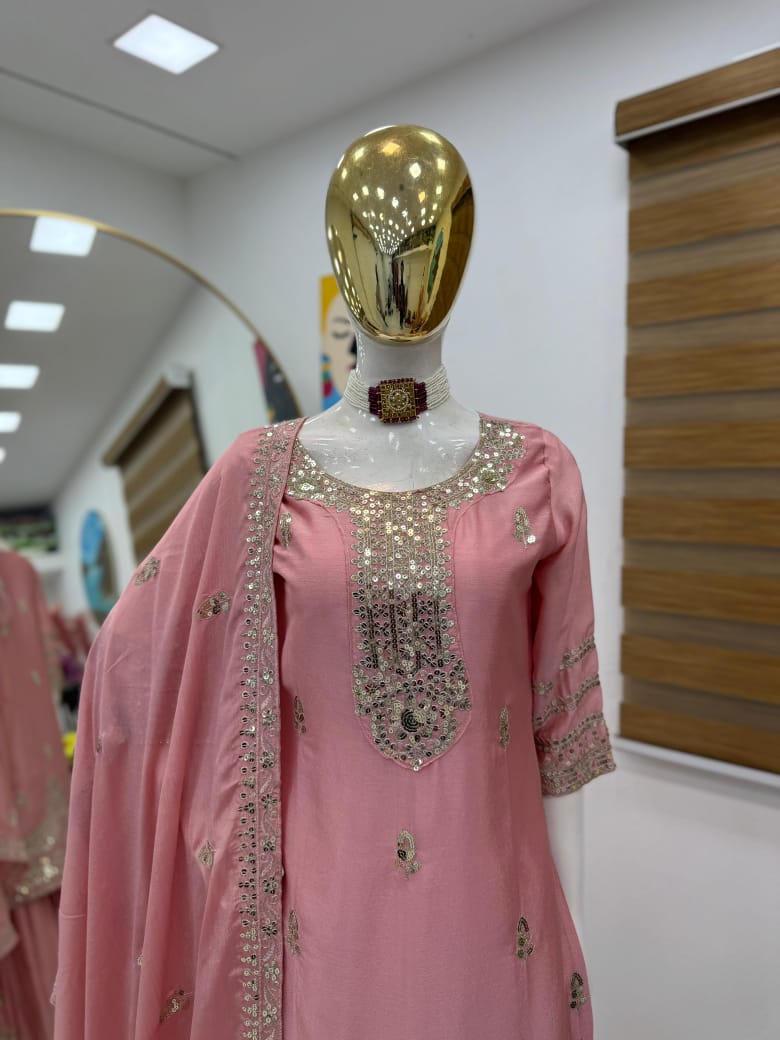 Festive Wear Pink Plazzo & Dupatta Set With Sequence Embroidery Work (MAS_ZF_6003_Pink)