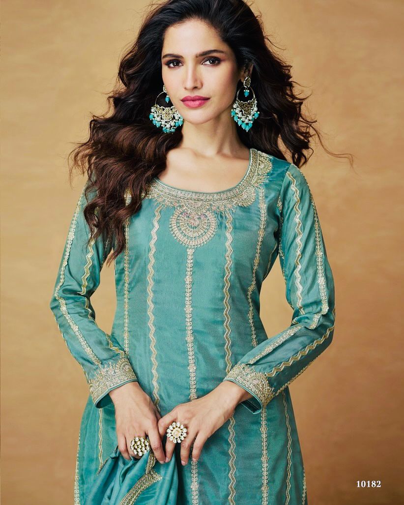 Trendy Party Wear Plazzo & Dupatta Set With Sequence Embroidery Work (MAS_ZF_6003_Sky)