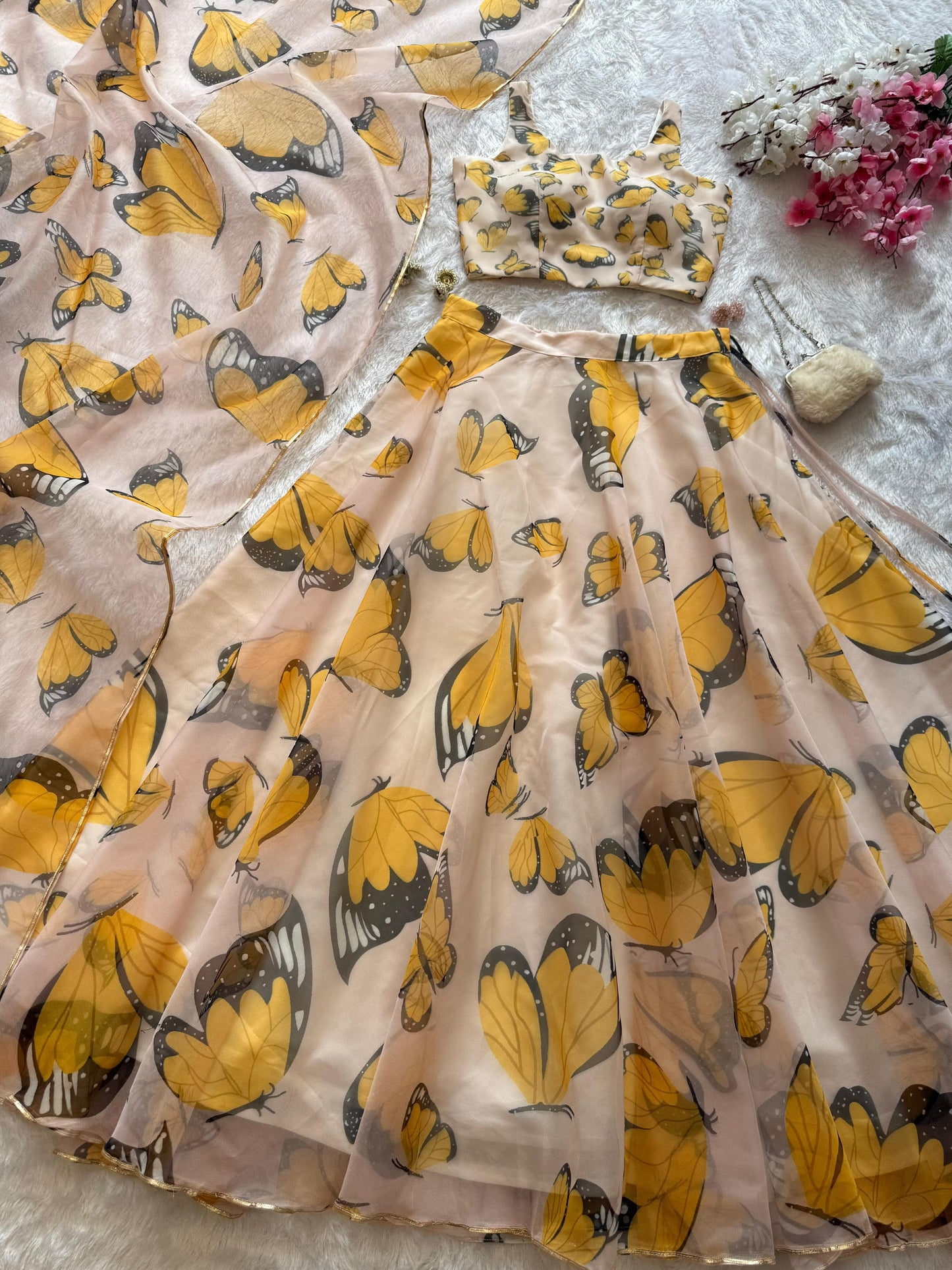 Beautiful Butterfly Print Pure Organza Silk Lehenga Choli With Modern Touch (MAS_SCnx_1155)