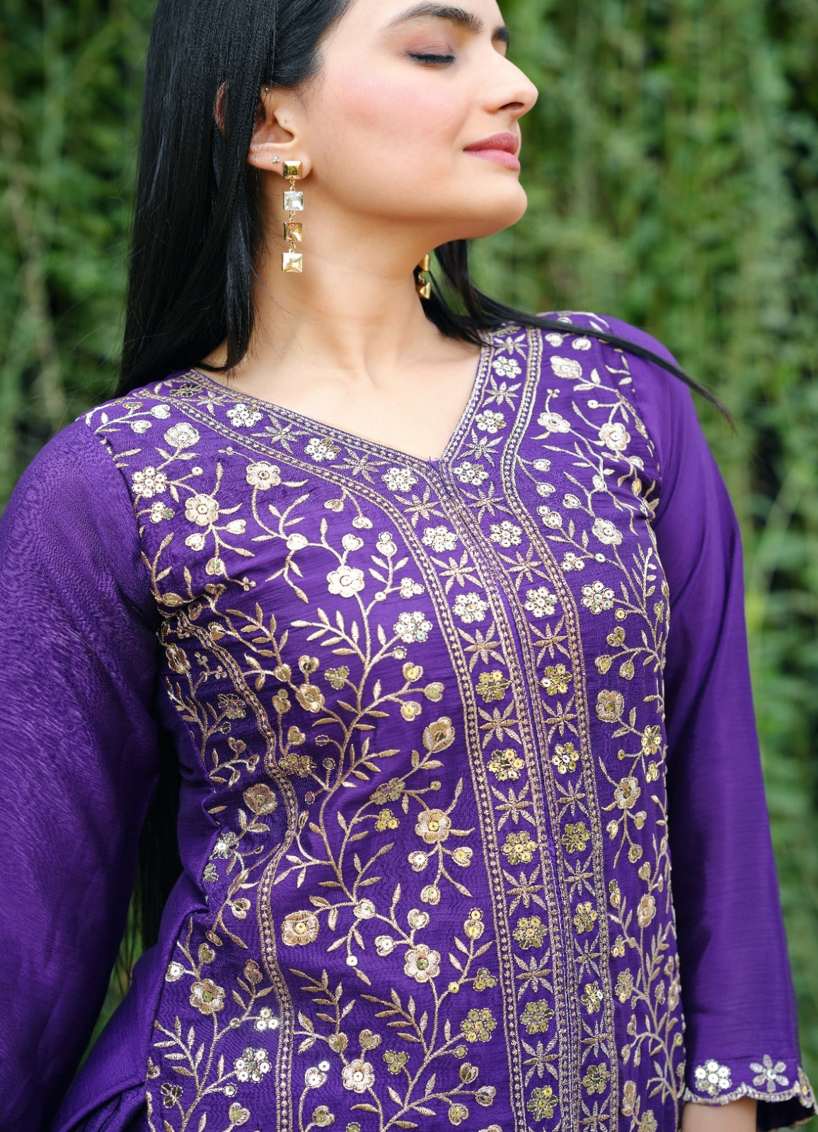 New Designer Chinon Sharara Suit With Sequence and Embroidered Work ( MAS_FE_54_Purple )