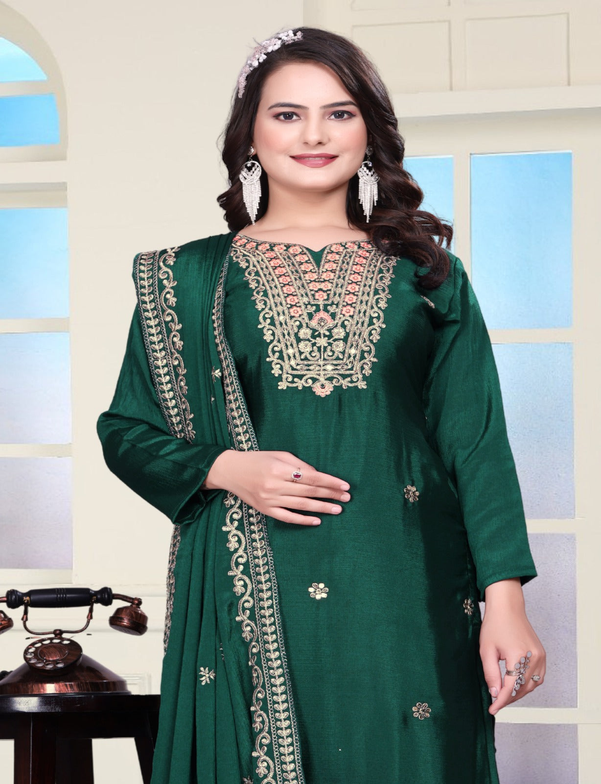 Decent Chinon Salwar Suit With Coding Sequence Embroidered Work ( MAS_FE_60 )