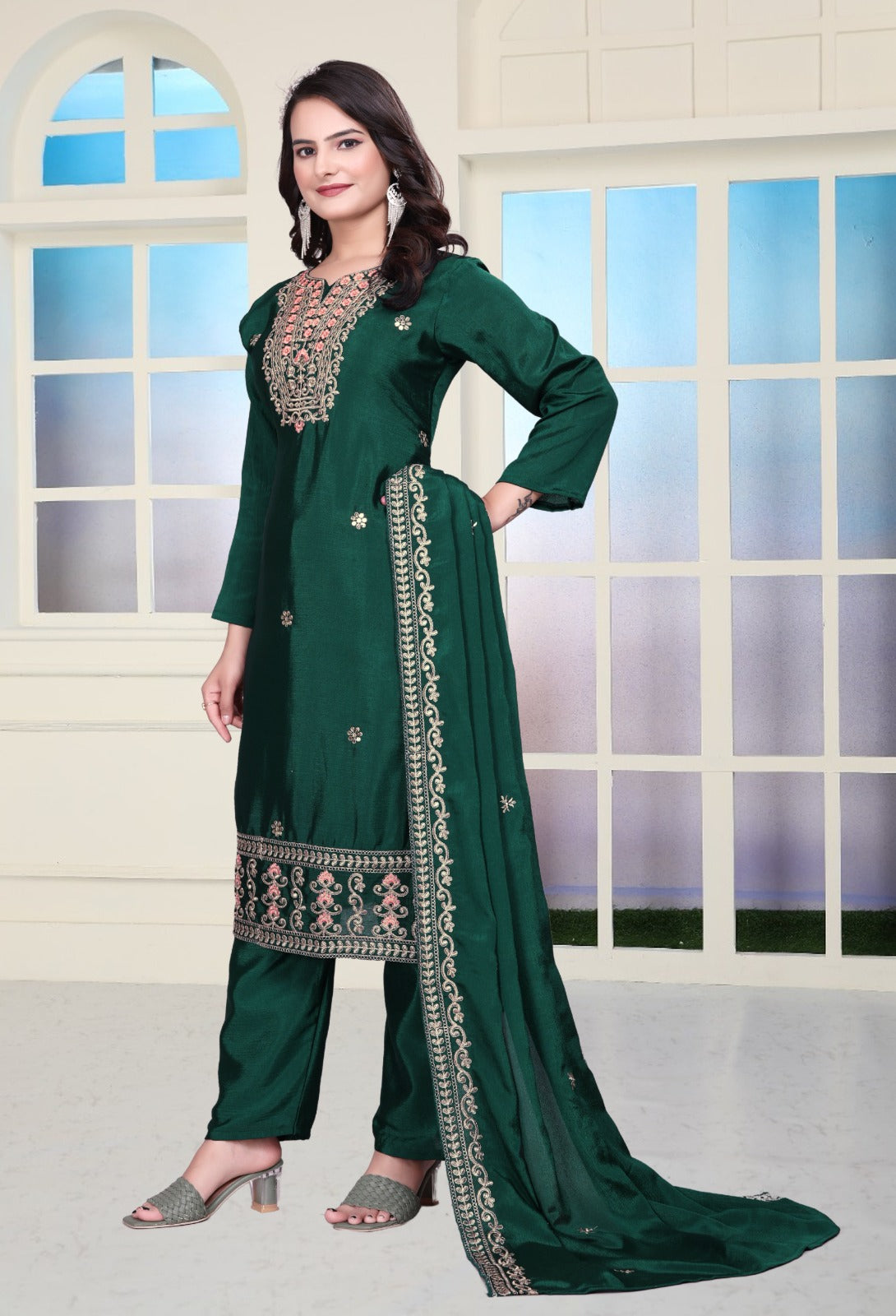 Decent Chinon Salwar Suit With Coding Sequence Embroidered Work ( MAS_FE_60 )