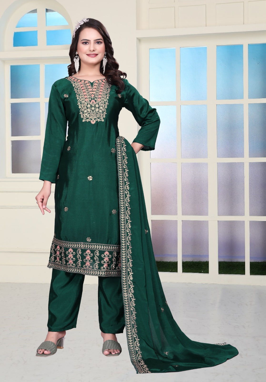 Decent Chinon Salwar Suit With Coding Sequence Embroidered Work ( MAS_FE_60 )