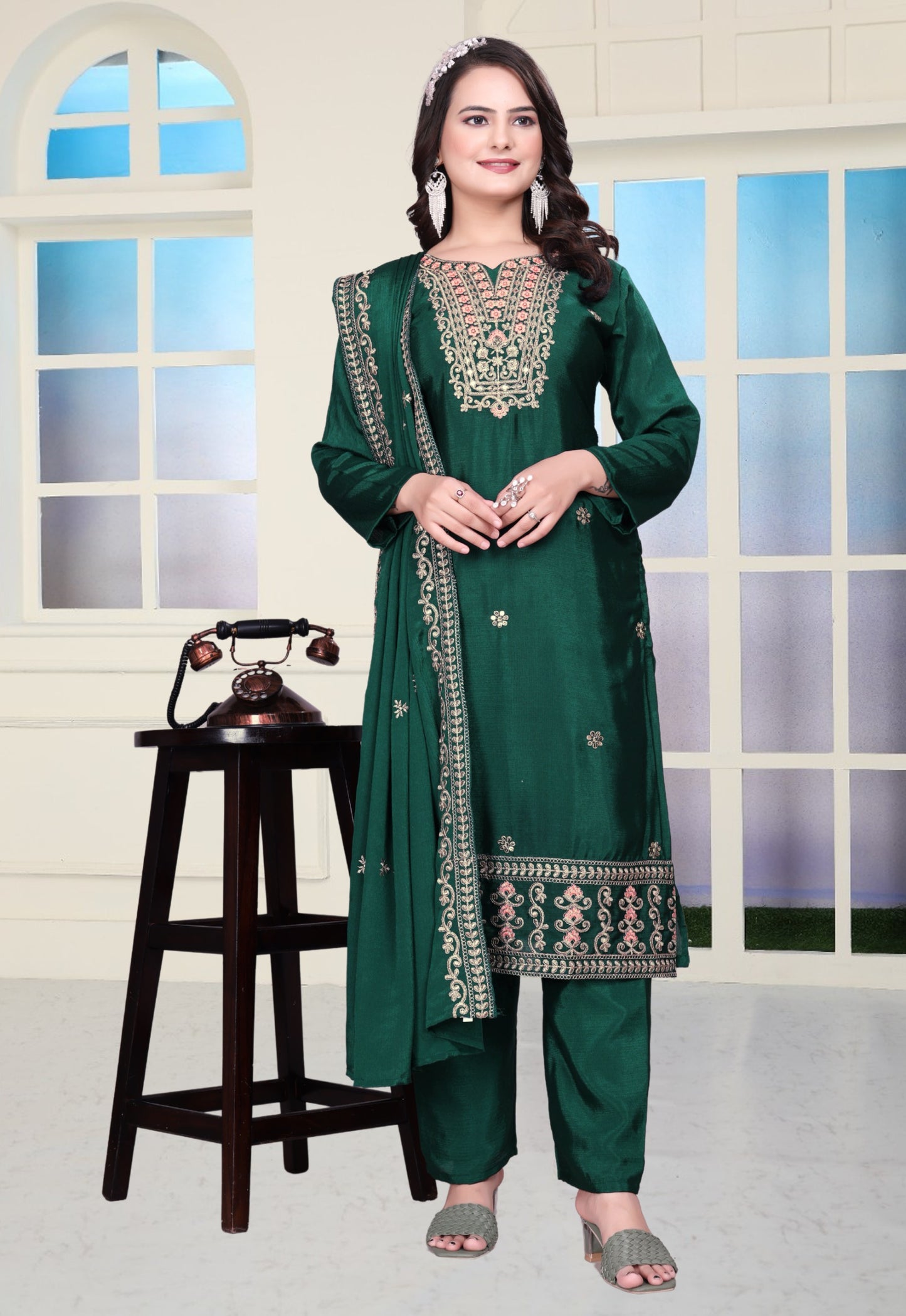 Decent Chinon Salwar Suit With Coding Sequence Embroidered Work ( MAS_FE_60 )