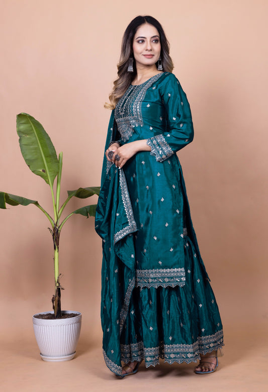 Trendy Chinon Sharara Suit WIth Sequence Embroidered Work ( MAS_FE_61 )