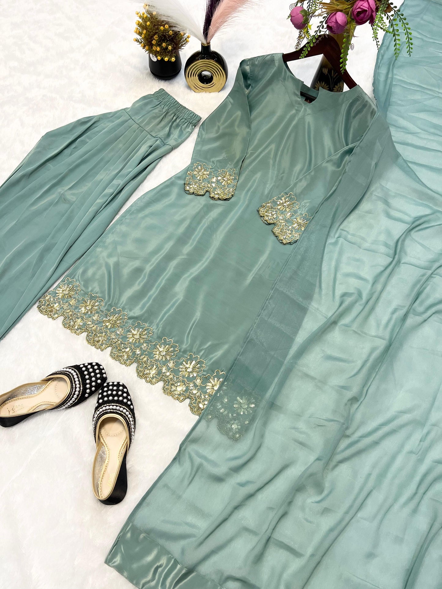 Captivating New Designer Farshi Salwar Suit With Bids Hand Work & Sequence Embroidery Work ( MAS_MC_2001 )