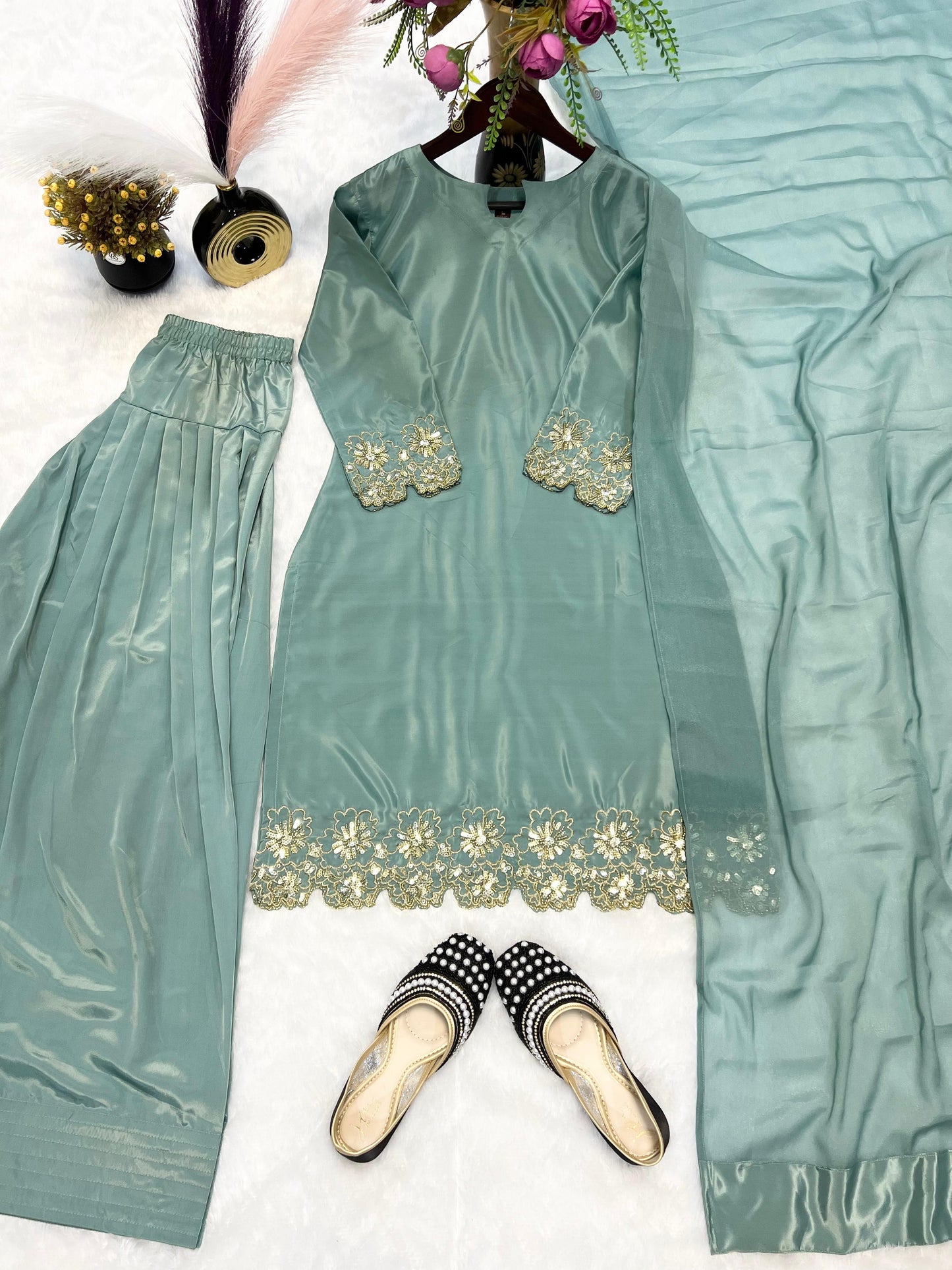 Captivating New Designer Farshi Salwar Suit With Bids Hand Work & Sequence Embroidery Work ( MAS_MC_2001 )
