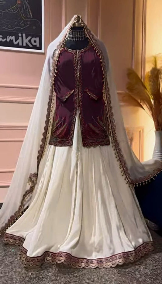Exclusive Natural Crep Silk Lehenga Crop Top With Handwork (MAS_MD_3040)