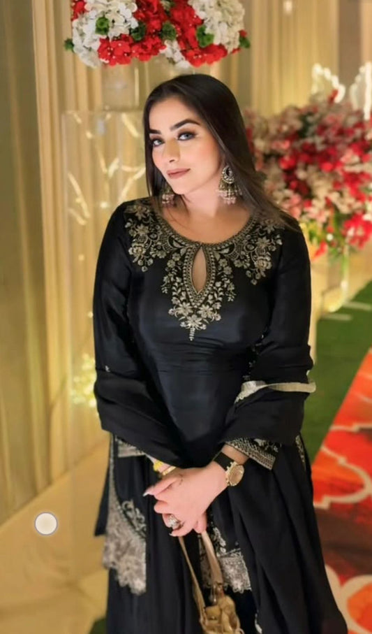 Out Standing Party Wear Sharara Suit With Sequence Embroidery Work (MAS_NF_1236_Black)