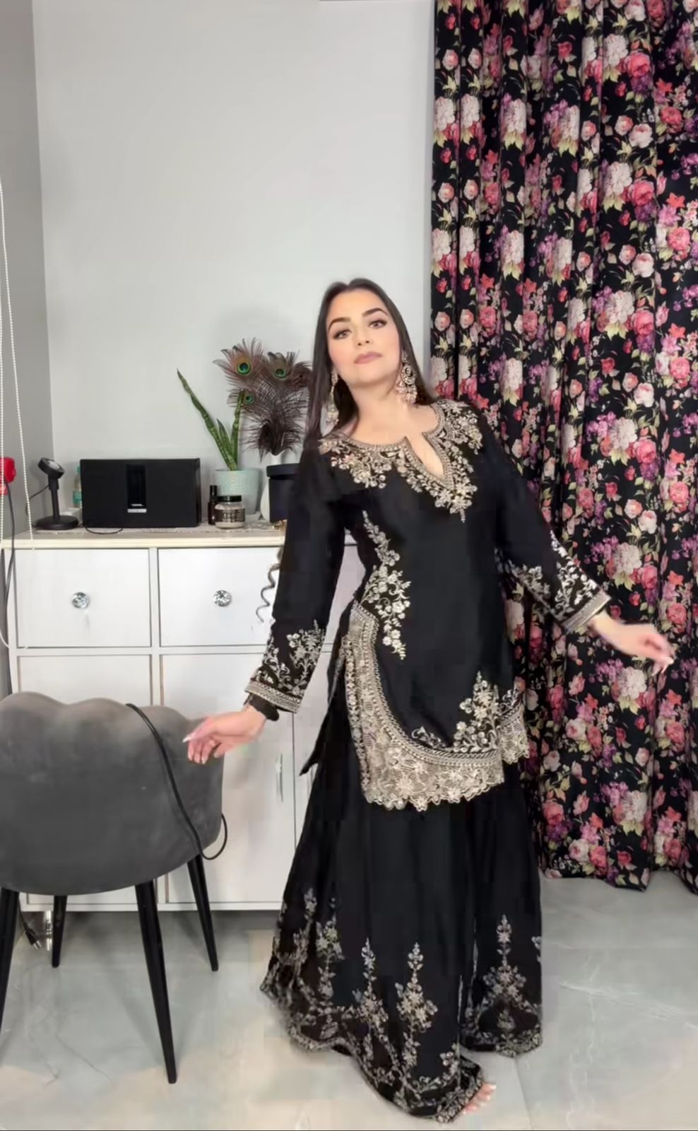 Out Standing Party Wear Sharara Suit With Sequence Embroidery Work (MAS_NF_1236_Black)