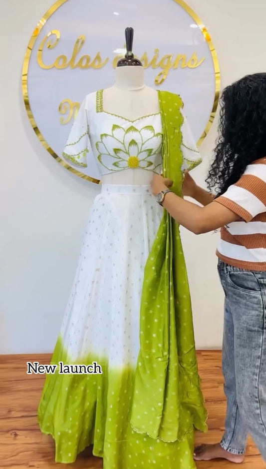 Pretty Real Handwork With Digital Print Parrot Color Trending Lehenga Choli ( MAS_PC_500_Parrot )
