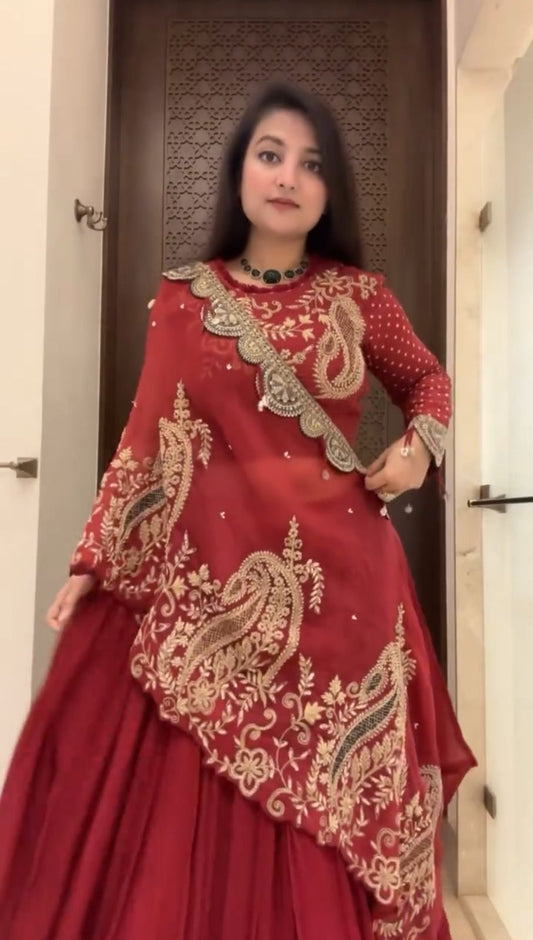 Admiring Embroidery Coading Sequence Work Maroon Traditional Lehenga Choli ( MAS_PC_508 )