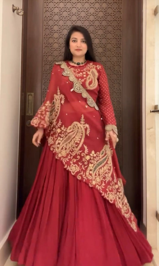 Admiring Embroidery Coading Sequence Work Maroon Traditional Lehenga Choli ( MAS_PC_508 )