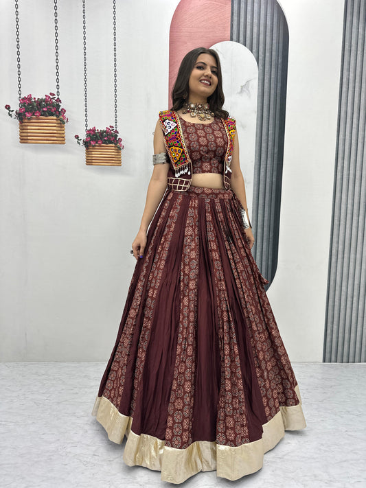 Stylish Navratri Special Lehenga Choli With Jacket ( MAS_PC_N45_Brown )