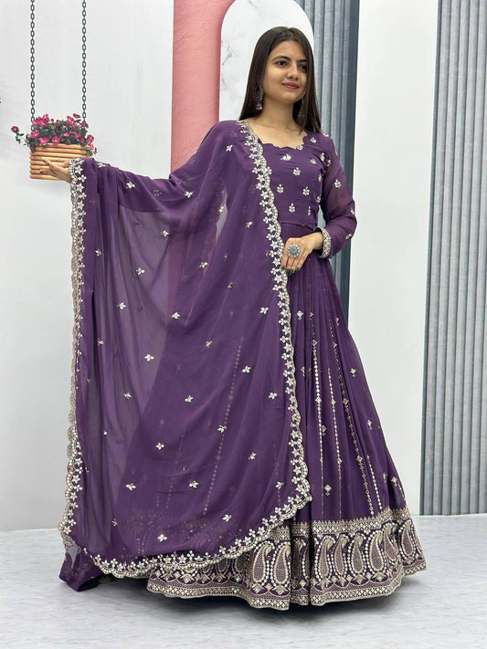 Fabulous Heavy Embroidery Party Wear Gown & Dupatta Set ( MAS_PF_010 )
