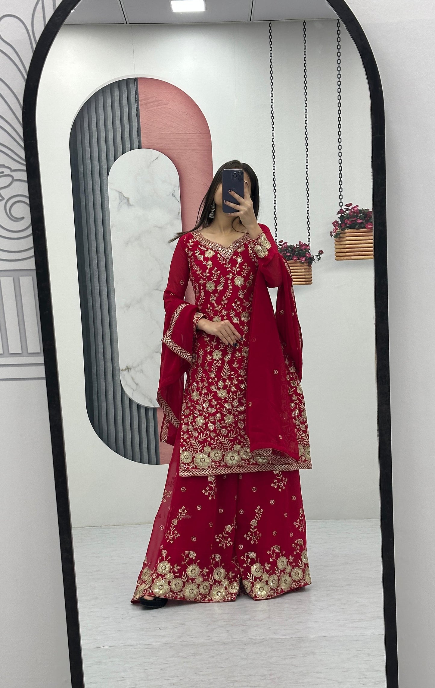 Beautiful Party Wear Sharara Suit With Heavy Embroidery Sequence Work With Fancy Sleeves ( MAS_PF_028_Pink )